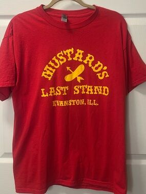 Gildan Dryblend Men’s T Mustard’s Last Stand Red Graphic. Size L.